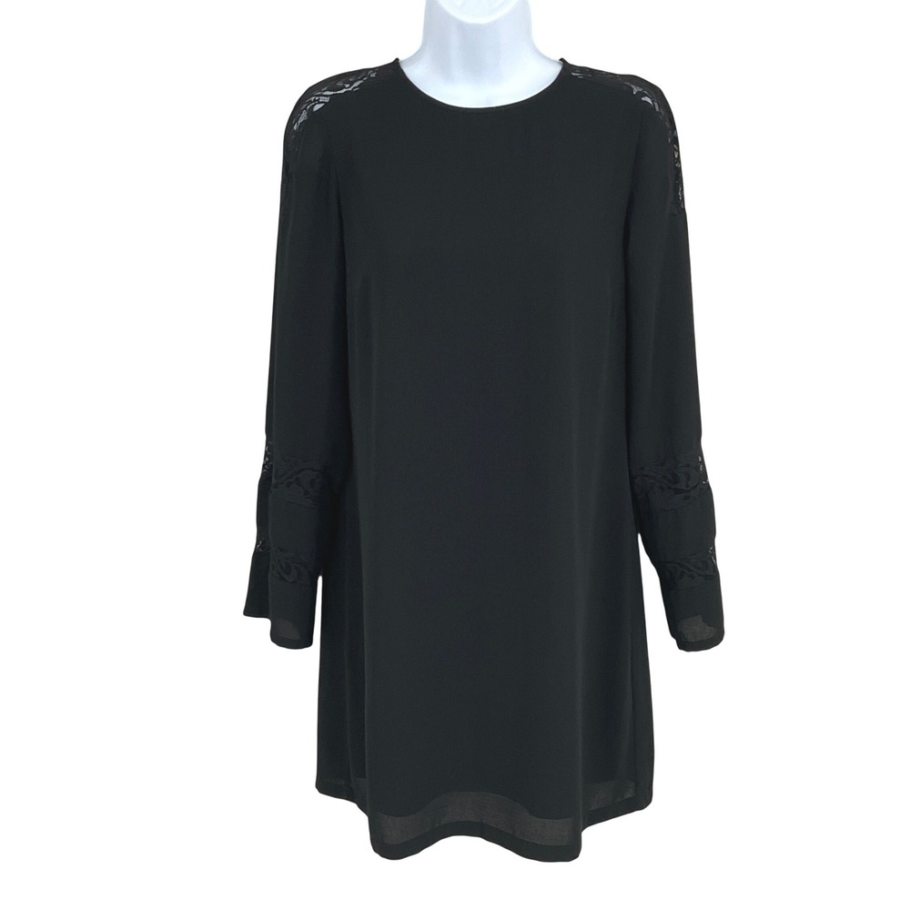 Zara Dress Womens XS Black Lace Trim Shift Minimalist Preppy Whimsigoth Elegant‎
